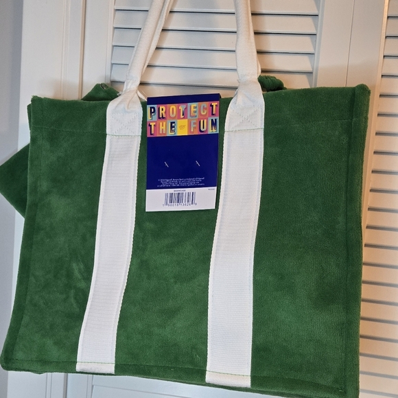 Banana Boat 3 Pc Beach Set Terry Cloth Large Tote Visor Wet Bag Green White - Picture 8 of 14